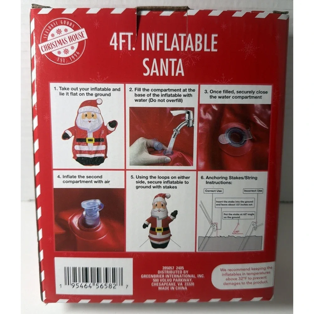 New in Box CHRISTMAS HOUSE INFLATABLE SANTA CLAUS 4 Ft, 48